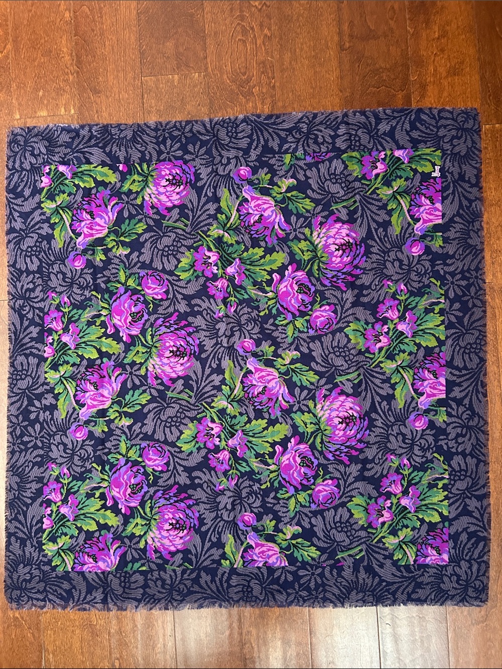 Vintage Honey Square Scarf with Purple Roses